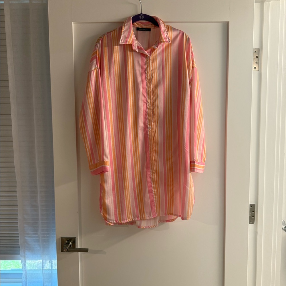 Boohoo Pink and Orange Striped Shirt